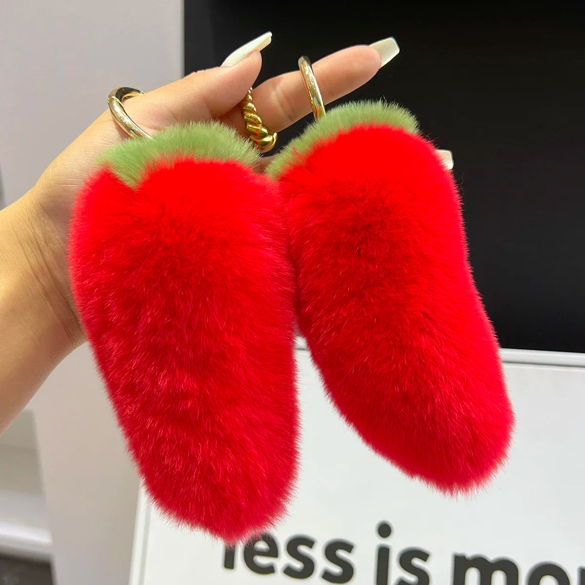 Capsicum New Arrival Handmade Keychain with Real Rabbit Fur Cute Design for Women Girls Keychain Accessory for Bags Cars Gifts