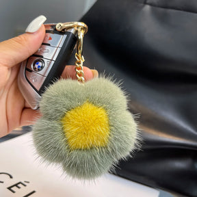 Cute Real Mink Hair Small Flower Keychain Bag Purse Car Key Ring Pendant Fashion Natural Mink Fur Keychain New Style Gifts