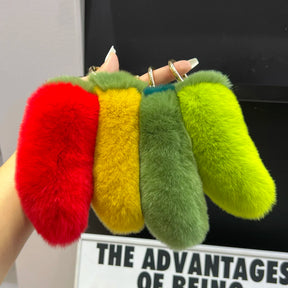 Capsicum New Arrival Handmade Keychain with Real Rabbit Fur Cute Design for Women Girls Keychain Accessory for Bags Cars Gifts